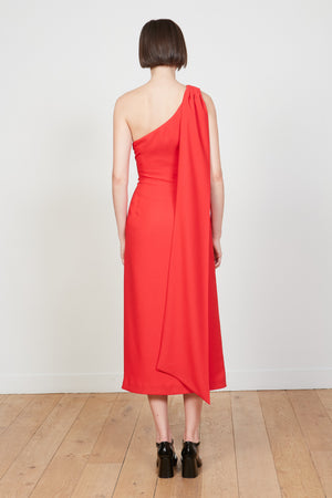 Long plain dress in satin-backed crepe