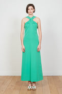 Long twill dress with crossed straps