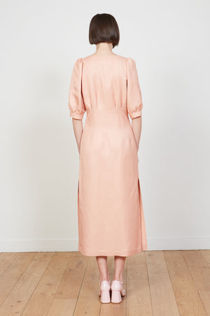 Robe longue en twill aux manches ballon dos - Nude