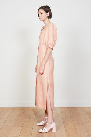 Robe longue en twill aux manches ballon profil - Nude